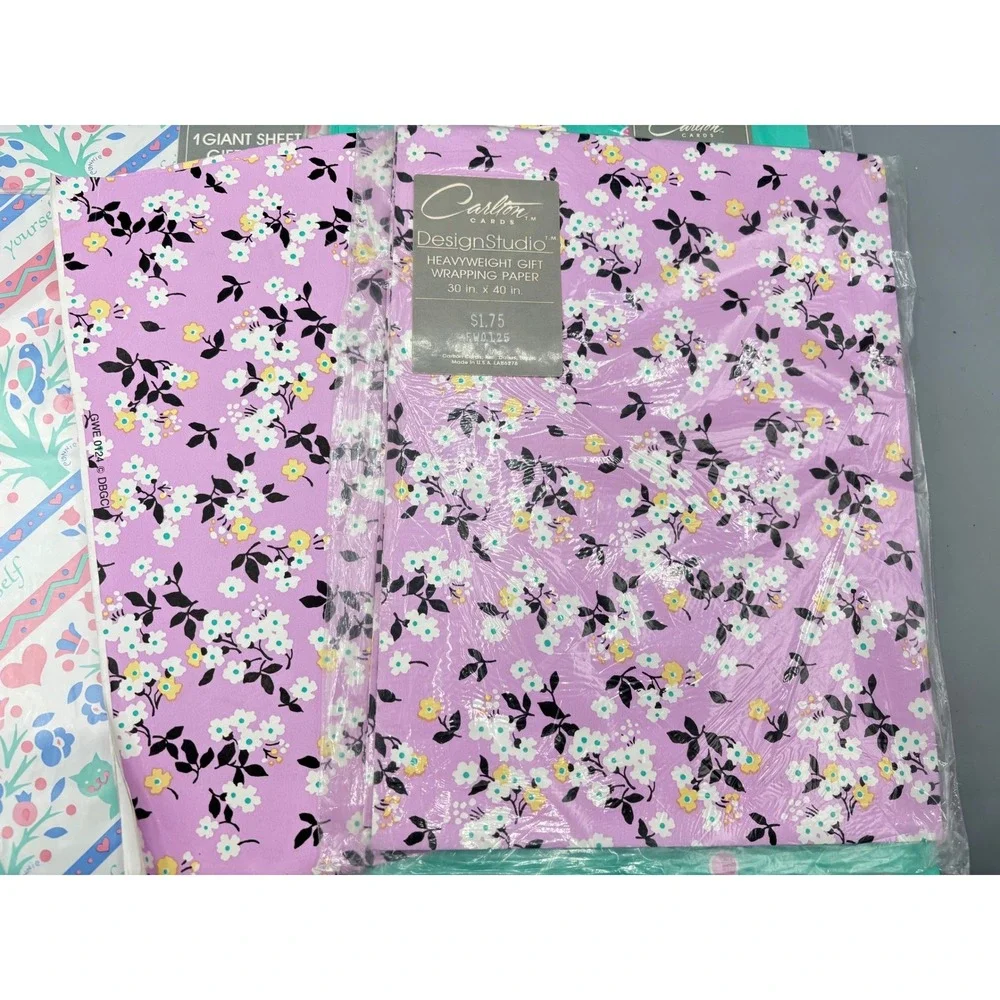 Vtg Carlton Cards American Greetings Gift Wrap Lot Fish Butterfly Floral 10pc‎